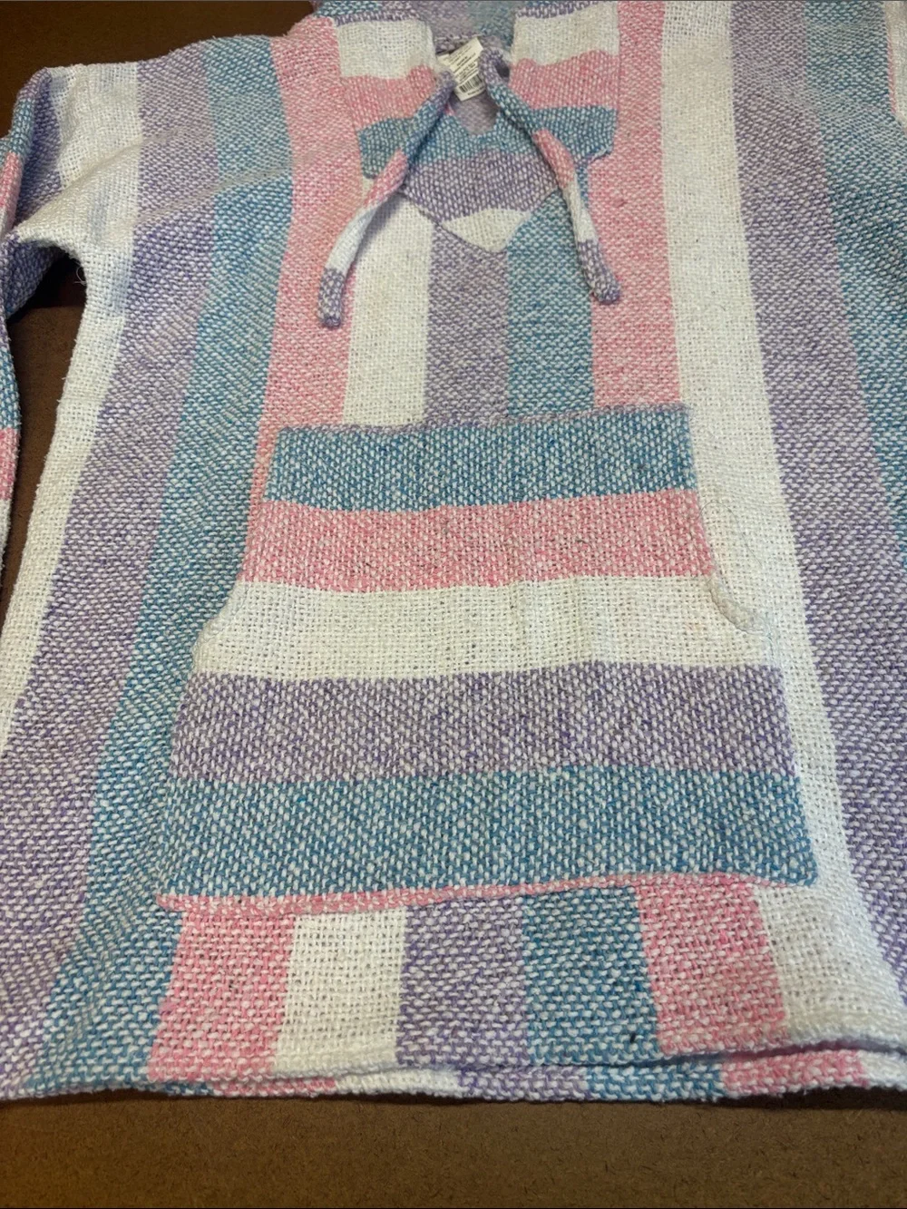 Pastel Striped Hooded Baja Sweater - Pink, Blue, White